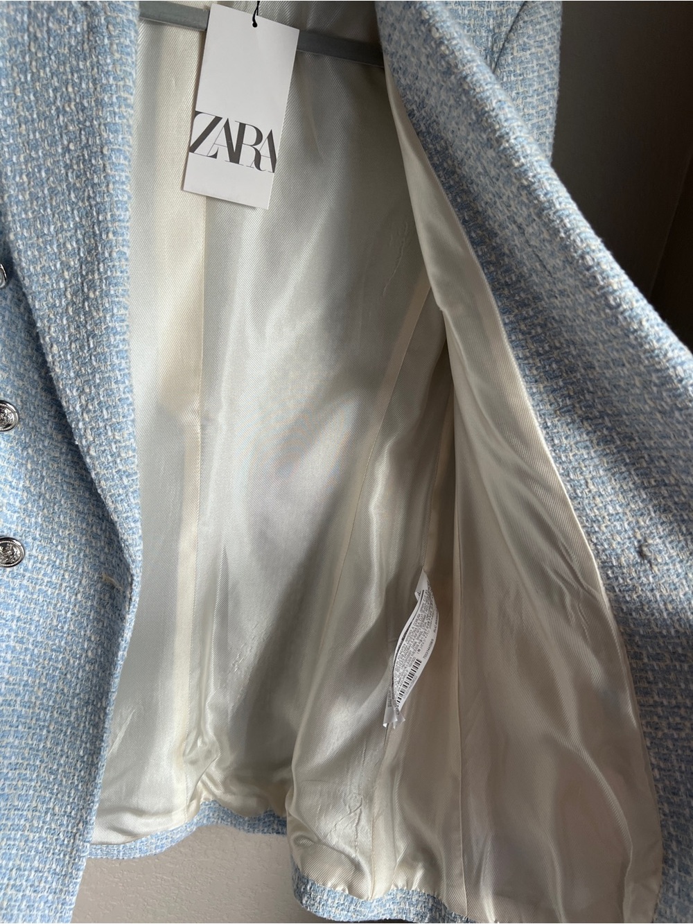 ZARA Light Blue Tweed Double-Breasted Blazer Jacket NWT size small - Picture 8 of 8